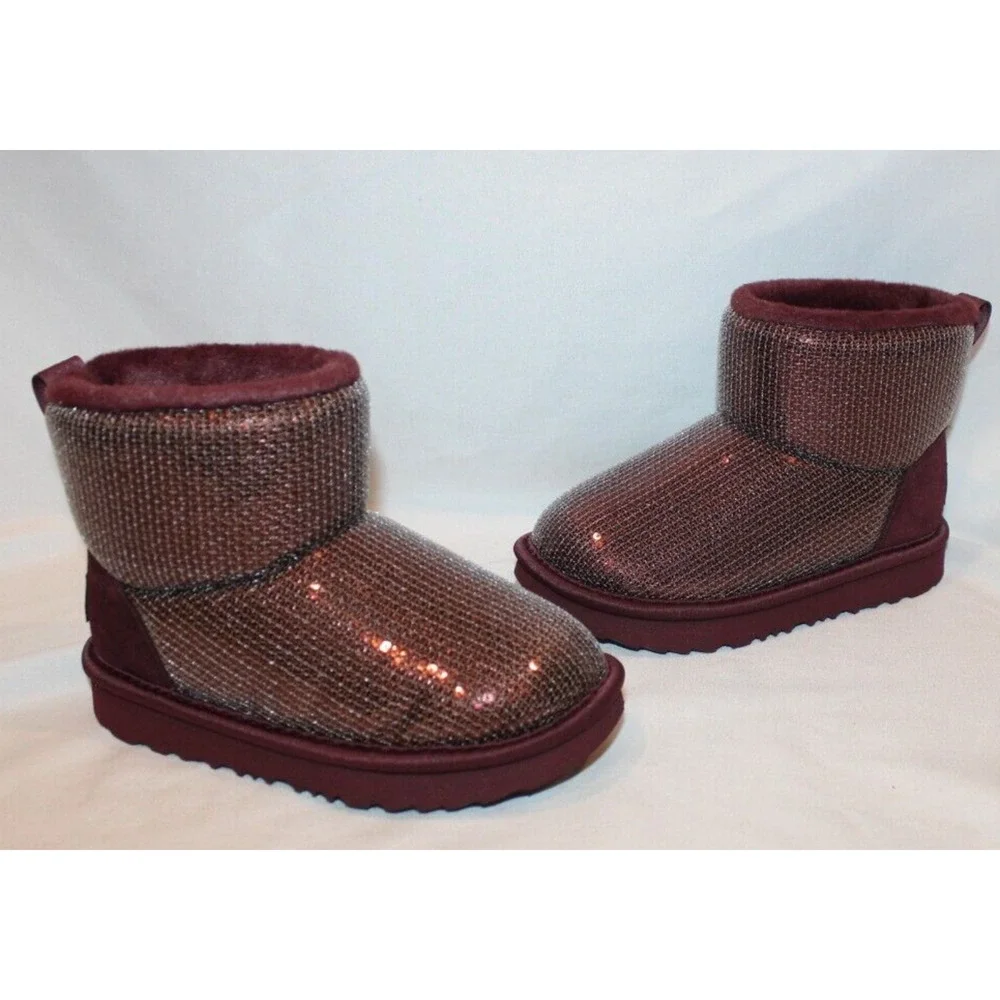 NIB‎ UGG Classic Short Sequin Sparkle Boots Toddler Burgundy